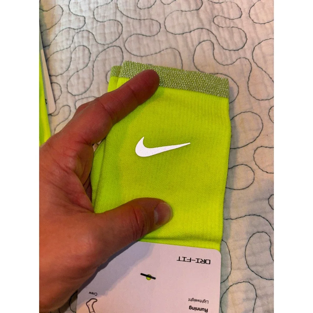 Nike Spark Running Crew Socks Mens 8-9.5 Neon Volt Dri-FIT